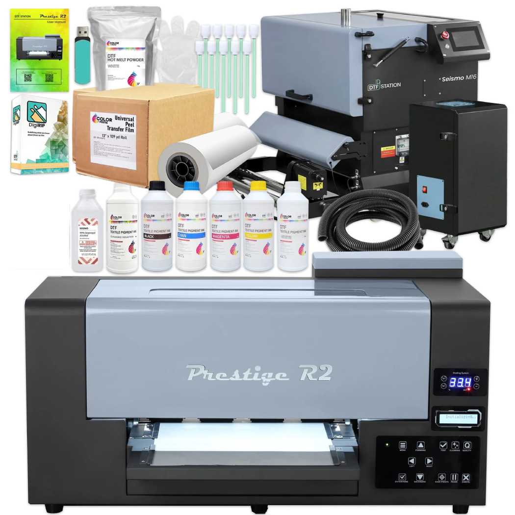 $279/Month New DTF Station Prestige R2 Shaker Bundle Containing Prestige R2 DTF Desktop Sized Printer, Seismo M16 And Purifier L2