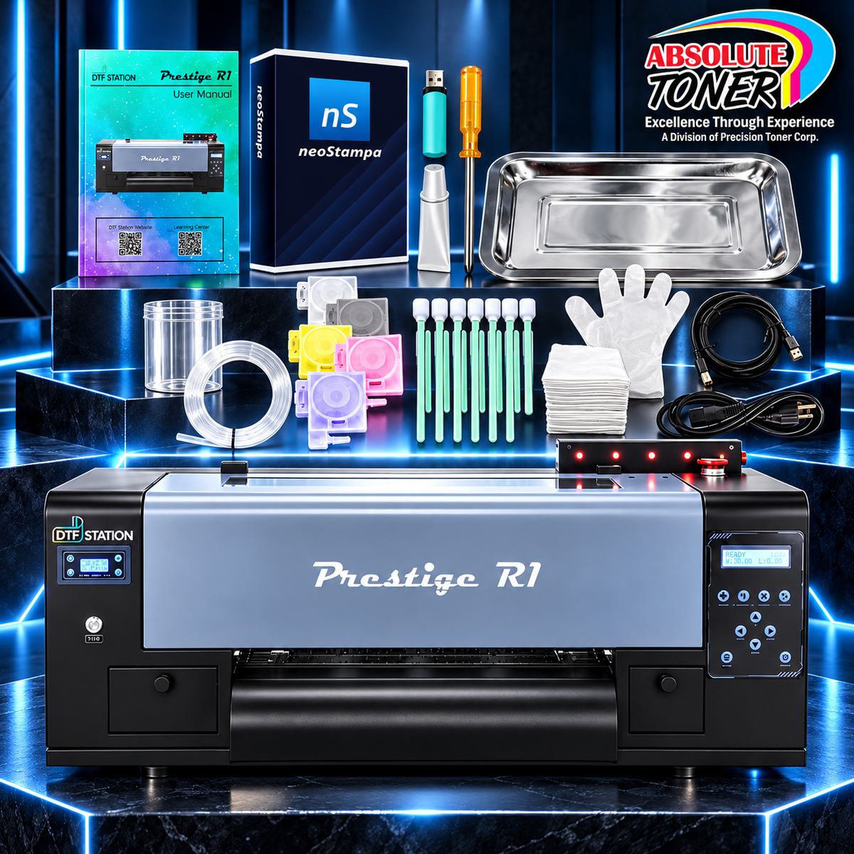 Absolute Toner From $119/month - New Prestige R1 13" (NEW MODEL WITH CUTTER) DTF Printer Bundle - Includes Prestige R1 DTF Printer, Startup Package and Compatible Machine Options DTF printer