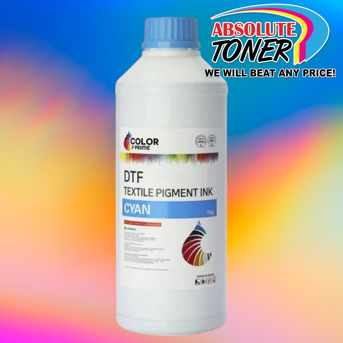 DTF STATION Color Prime DTF Ink Bundle for Prestige Printers – Cyan, Yellow, Magenta, Black, White, 13" DTF Transfer Film & Cleaning Solution