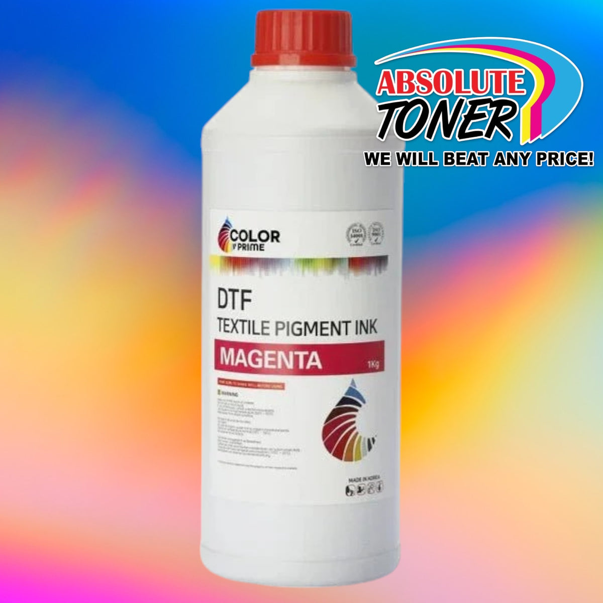 DTF STATION Color Prime DTF Ink Bundle for Prestige Printers – Cyan, Yellow, Magenta, Black, White, 13" DTF Transfer Film & Cleaning Solution