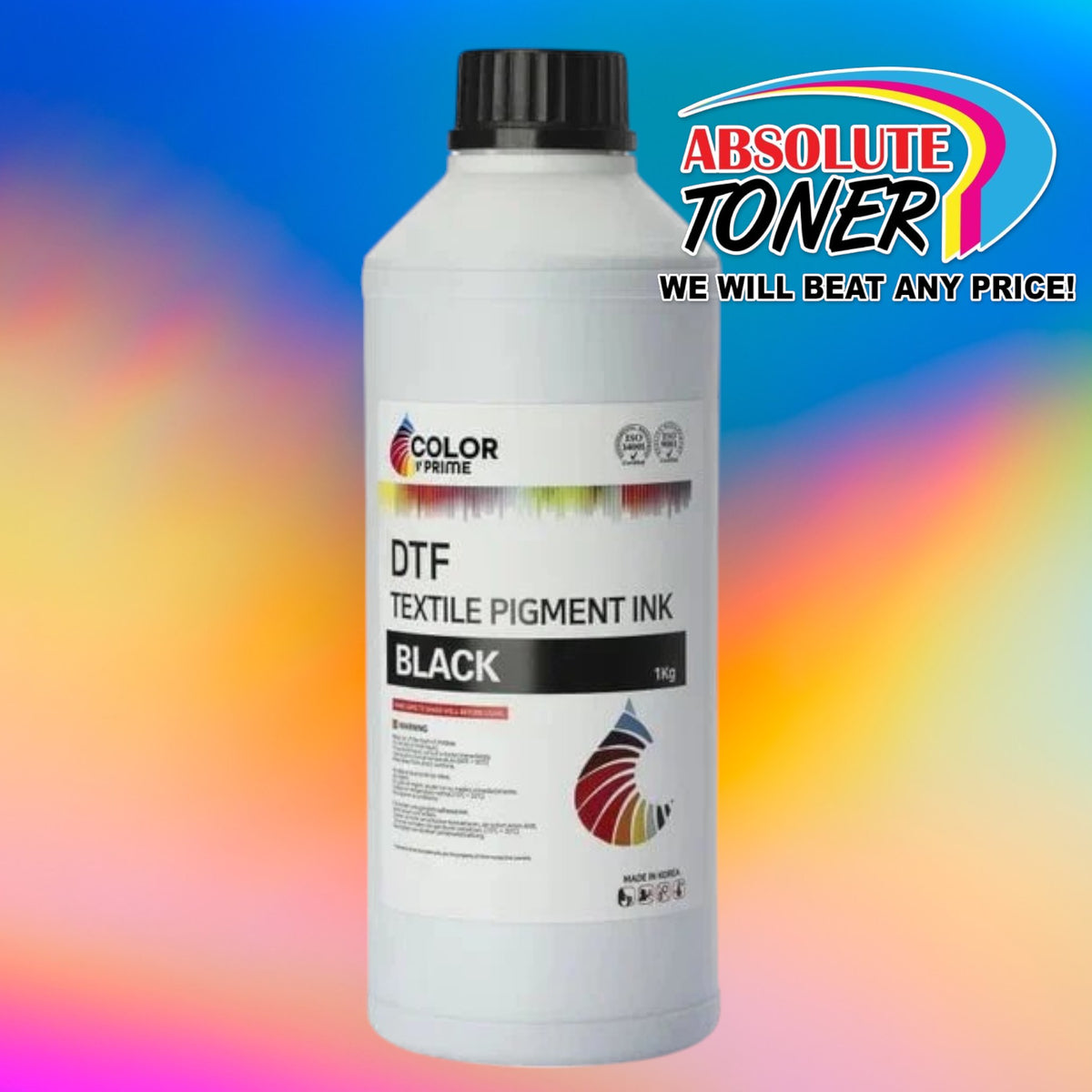 DTF STATION Color Prime DTF Ink Bundle for Prestige Printers – Cyan, Yellow, Magenta, Black, White, 13" DTF Transfer Film & Cleaning Solution