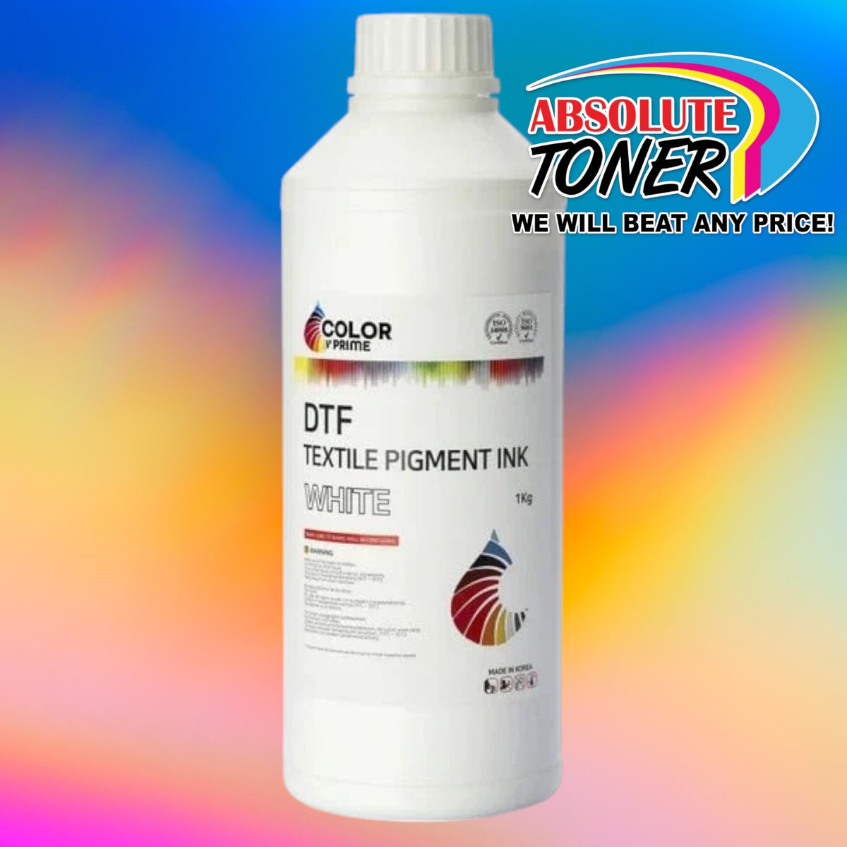 DTF STATION Color Prime DTF Ink Bundle for Prestige Printers – Cyan, Yellow, Magenta, Black, White, 13" DTF Transfer Film & Cleaning Solution