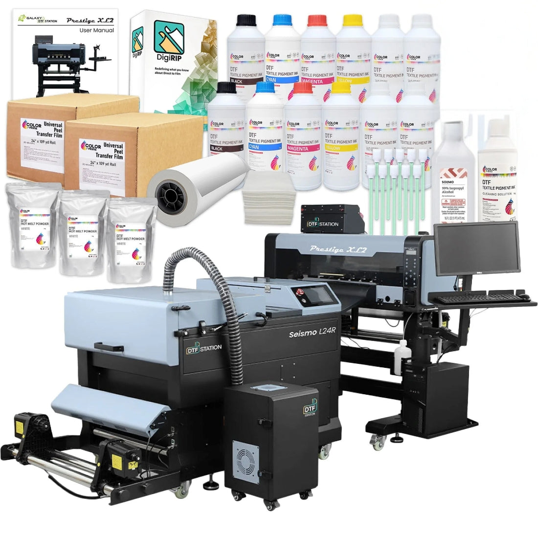 $645/Month New DTF Station Prestige XL2 Bundle Containing Prestige XL2 High End DTF Printer, Seismo L24R Shaker & Purifier L2 Portable Air Filter